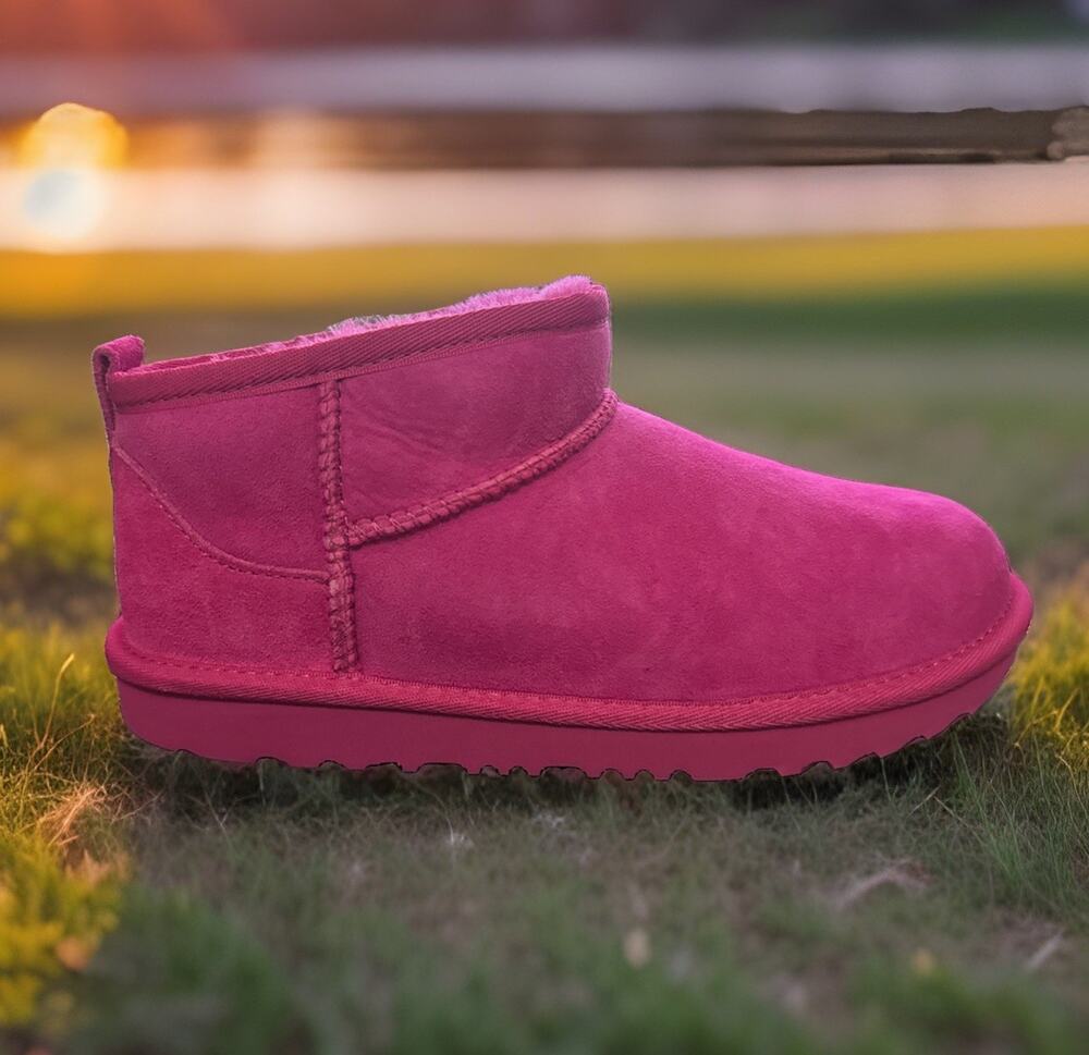 New Womens Size 6 UGG Classic Ultra Mini Pink Sheep Fur Kids Size 5 1130750K-DNY